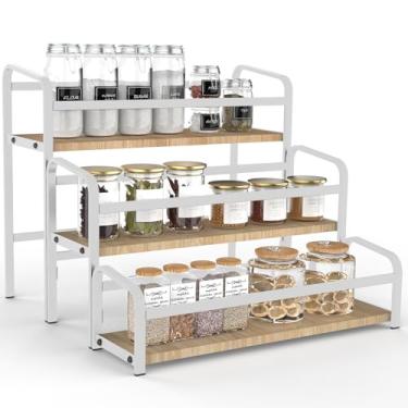Imagem de Organizador de temperos para bancada, suporte de armazenamento de especiarias de 3 camadas com conexão magnética para cozinha, rack de xarbusto durável com proteção contra quedas, suporte de exibição