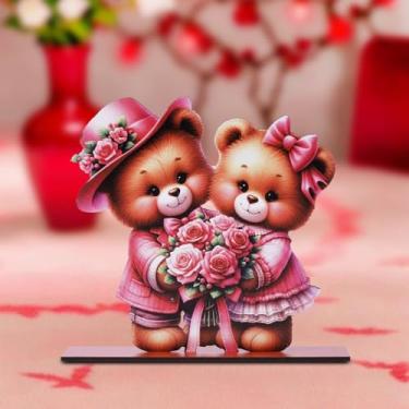 Imagem de Placa decorativa de ursinhos amorosos com base antiderrapante para mesa de centro de mesa, enfeite de decoração de dia dos namorados, presente para casamento, noivado, aniversário
