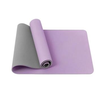 Imagem de Tapete de ioga 1/3 polegada super grosso dupla face antiderrapante profissional TPE tapete de ioga adequado para piso de Pilates (cinza roxo)
