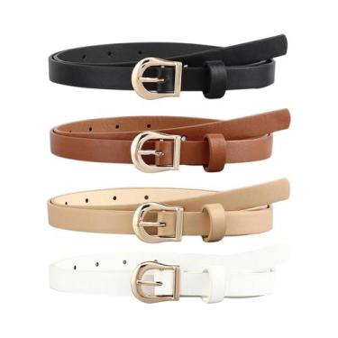 Imagem de Cinto De Couro Fino Feminino Pacote Com 4 Fivelas De Metal Para Calças