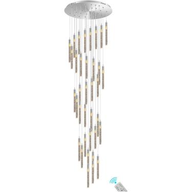 Imagem de Mini Lustre De Cristal Dourado Integrado Led Pingente De Luz Para Ilha De Cozinha 3 Lustres De Luz Pingente De Iluminação Com Controle Remoto, Silver, 36-Light