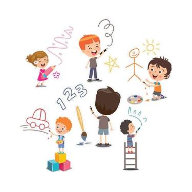 Imagem de Adesivo Parede Infantil Crianças Desenhando Decorativo - Teu Adesivo, 