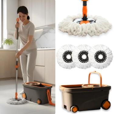 Imagem de Mop Esfregão Inox 360 Giratório Grande Profissional 16L Cabo Resistente Retrátil Limpeza Pesada Refil Extra