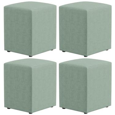 Imagem de Kit 04 Puffs Quadrado Decorativo Sala De Estar L02 Linho Verde Menta - Lyam Decor