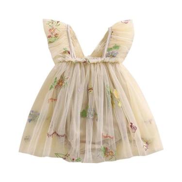 Imagem de Macacão De Malha Sem Mangas Para Bebês Meninas Com Bordado De Borbolet