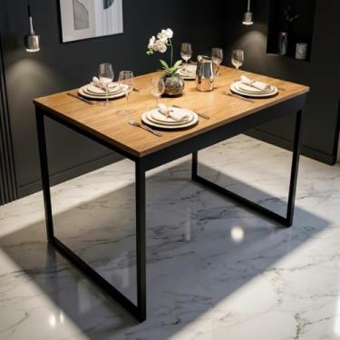 Imagem de Mesa de Jantar 100% MDF e Aço Estilo Industrial 100x60cm Ideal para Apartamento Sala de Estar ou Cozinha Moderna - Cor Freijó