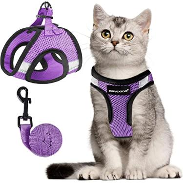 Imagem de FAYOGOO Conjunto de arnês e coleira para gatos | Peitoral à prova de fuga | Colete macio e leve, design sem estrangulamento para caminhadas, viagens, acampamento (violeta moderno)
