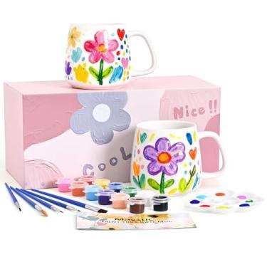 Imagem de Maustic Kit de pintura de caneca, kit pinte sua própria caneca, canecas de cerâmica para pintar, Dia dos Pais, Dia dos Namorados, kits de presente faça você mesmo, inclui 2 canecas pintáveis de 340 g