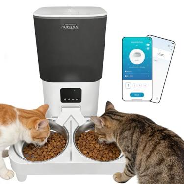 Imagem de NEWPET Comedouro Elevado para Cães,Comedouro Automatico para Gatos, Controle de Aplicativos, Divisor Bidirecional e Duas Tigelas, Gravador de Voz (6L)