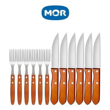 Imagem de Conjunto Churrasco Garfo e Faca 12 Peças. Cabos em madeira, estilo rús