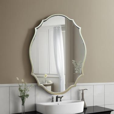 Imagem de Espelho Led Espelho De Banheiro Francês Espelho De Parede Barroco Regulável De 3 Cores Espelho De Vaidade Irregular Espelho Decorativo Antigo Dourado Com Interruptor De Toque, Champagne, 60 * 90cm