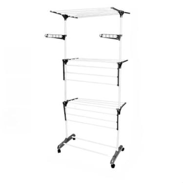 Imagem de Varal De Chão De Roupas 3 Andares Dobrável Grande 4 Rodas(Cinza)