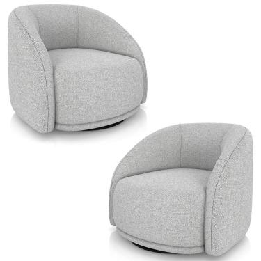 Imagem de Poltrona Decorativa Orgânica Giratória Kit 2 Lya M22 Linho Cinza Claro - Mpozenato