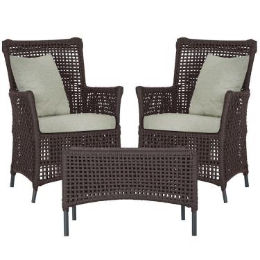 Imagem de 2 Poltronas 1 Mesa Igapó Em Alumínio Preta Corda Náutica E3 Marrom