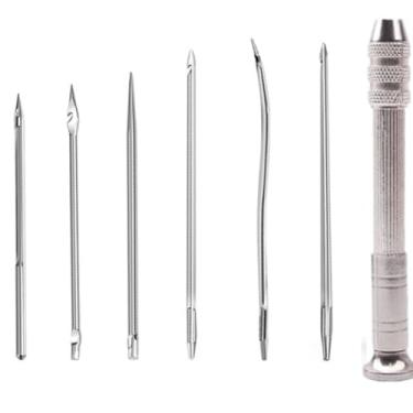 Imagem de Máquina de costura de couro, passador, artesanato de couro DIY, furador de costura, ferramentas de reparo de sapatos, ganchos de crochê, bastões centrais + 6 agulhas