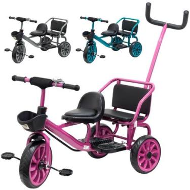Imagem de Triciclo Duplo Infantil 2 Lugares com Empurrador Tipo Carrinho Bicicle