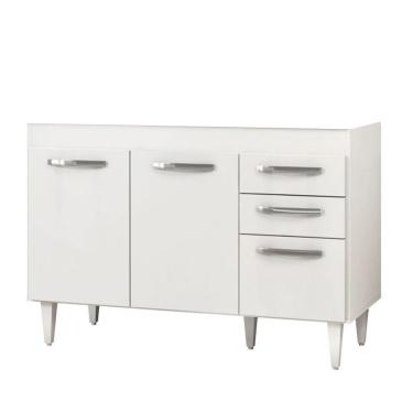 Imagem de Balcão Gabinete 120cm Suécia Sem Tampo 3 Portas 2 Gavetas - Lumil Móveis Branco-castanho