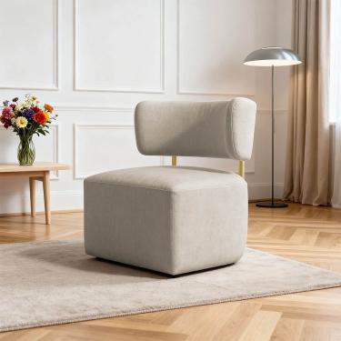 Imagem de Poltrona Decorativa Orgânica Maya Linho Ferro Dourado - Pallazio Cor Bege