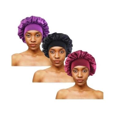 Imagem de Touca De Dormir Unissex Extra Grande Em Cetim Sedoso 3PCS Com Faixa El