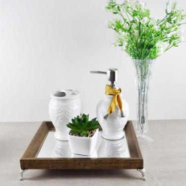 Imagem de Bandeja Espelhada Lavabo Banheiro "P" madeira cor DOURADA 17x22x4cm pé