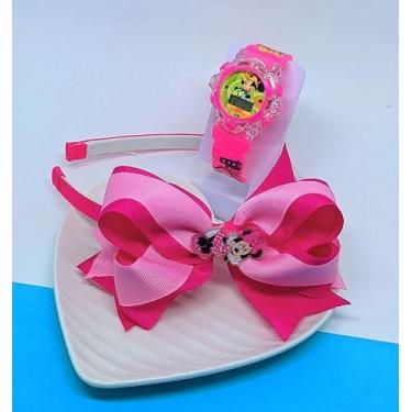 Imagem de Kit Relógio Infantil Menina Digital Pisca Luz Led Toca Musica Princesa