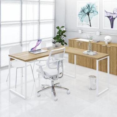 Imagem de Mesa de Escritorio em L Diretor Kuadra 150cm Est.Branca - Metalig