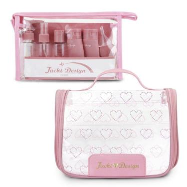 Imagem de Kit Necessaire Transparente Com Frascos – Ideal Para Viagens E Bagagem De Mão - Rosa