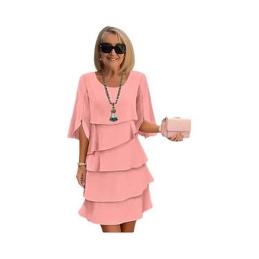 Imagem de Vestido midi feminino em camadas elegante para sair ajuste regular cor