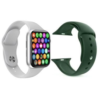 Imagem de Kit Smartwatch Iwo8 Lite Plus Branco + Pulseira Verde Escuro