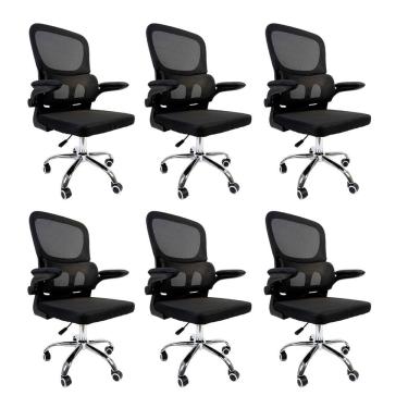Imagem de Kit 6 Cadeiras De Escritório Diretor Oficial Atenas Sem Apoio Preto