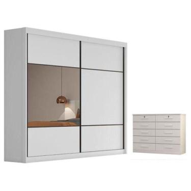 Imagem de Guarda Roupa Casal Belmonte Com Espelho E Gaveteiro Milão Com Chave Ne