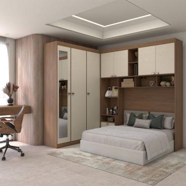 Imagem de Guarda-Roupa Casal Modulado Fortaleza 7 Portas 4 Gavetas com Espelho Jatoba/Areia - Panorama Móveis