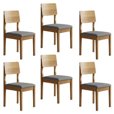 Imagem de Kit 6 Cadeiras para Sala de Jantar Pés Madeira Maciça Ana Cinamomo/Cinza