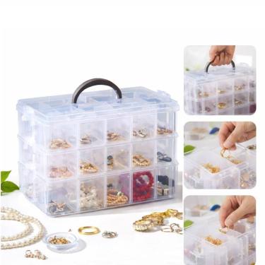 Imagem de Maleta 30 Divisorias Organizador Modular 3 Andares Empilhavel Caixa Box Pesca Costura E...