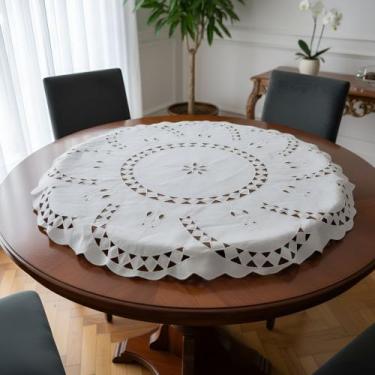 Imagem de Toalha Redonda Pequena Bordado Caseado Rechilieu 70x70 Branca - Nordes