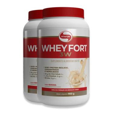 Imagem de Kit 2 Whey Fort 3W Vitafor Banana 900g