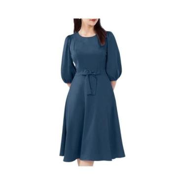 Imagem de Vestido Midi Feminino Elegante Com Manga Bufante, Estiloso, Casual, Pa