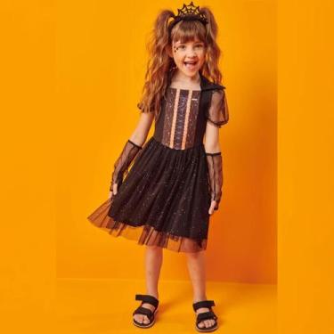 Imagem de Vestido Infantil Menina Verão Fantasia de Bruxa Vampira (Vestido + Arc