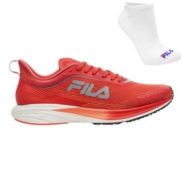 Imagem de Kit Tênis de Corrida Feminino Fila KR6 Frame e Meia, 35, Vermelho, Bra