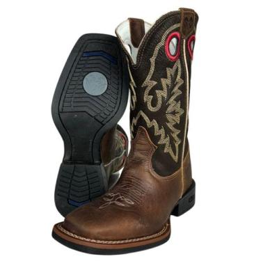 Imagem de Bota Texana Masculina Durango Marrom Cano Marrom Escuro Bordado, Marro