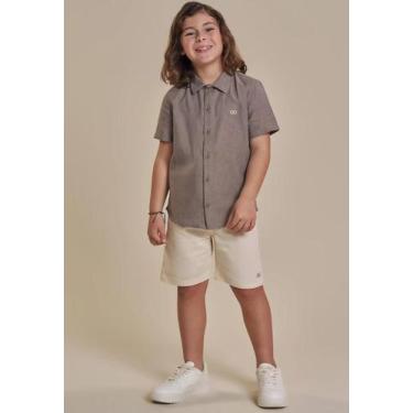 Imagem de Conjunto Menino Camisa Shorts Linho LucBoo, 12, Marrom