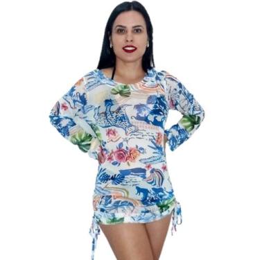 Imagem de Saída de praia camisão blogueira franzido manga longa - Tropicana Moda