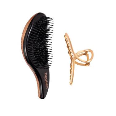 Imagem de Kit Escova Glitter Desembaraçante + Piranha de Cabelo Gold Laço - ProA