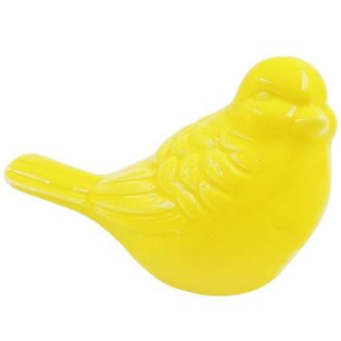 Imagem de Pássaro Decorativo em Cerâmica Freeco 15x10cm - - Braswu, Amarelo