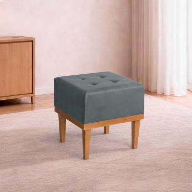 Imagem de Puff Quadrado MM-33 Banqueta Decorativa Espuma Veludo Cinza Escuro Estofados Martins