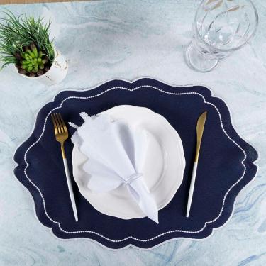 Imagem de Jogo Americano Realeza Bordado 12 Peças em 100% Poliéster com Sousplat e Guardanapo Decorativo para Mesa de Jantar Azul
