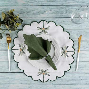 Imagem de Jogo Americano Simples 12 Peças em 100% Poliéster com Bordado Tropical para Mesa Decorativa Branco Clara Luz Decora