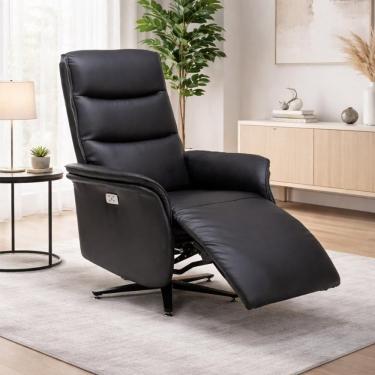 Imagem de Poltrona Alabama Reclinável Elétrica Bimotor Massagem Aquecimento USB Couro Preto Gran Belo