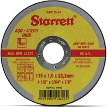 Imagem de Disco De Corte Para Inox Starrett 4.1/2 X 3/64 X 7/8 Dac115-14 - Kit C