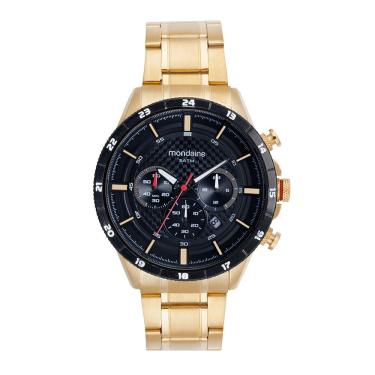 Imagem de Relógio Masculino Cronógrafo Dourado em Aço Inox com Resistência 5 ATM Mondaine 45CM